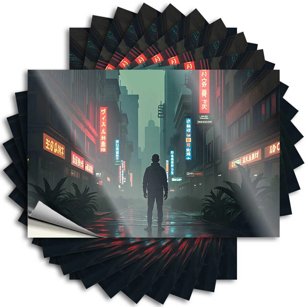 Farm Kitchen Decor Case Lettering Sticker | Neon-lit Alley: A Solo Figure in A Cyberpunk Cityscape Personalized Durable Vinyl Sticker Easy Apply for Microfiber(12X18CM)