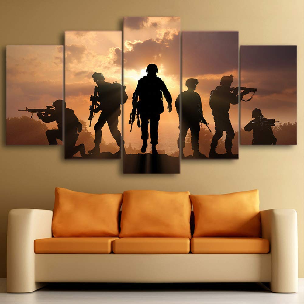 Lienzo arte de la pared militar, decoración de dormitorio y salón en formato políptico