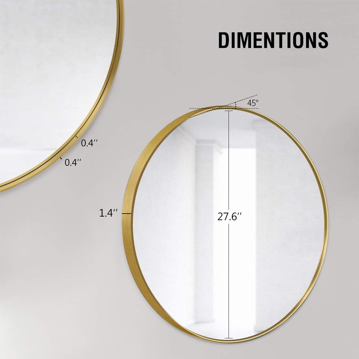 OGCAU Round Mirrors for Wall Decor 28 Inch Circle Mirror Gold Metal Round Wall Mirror for Bathroom, Entry, Dining Room, &Living Room Crafts. Gold Round Mirror for Wall, Vanity Mirror
