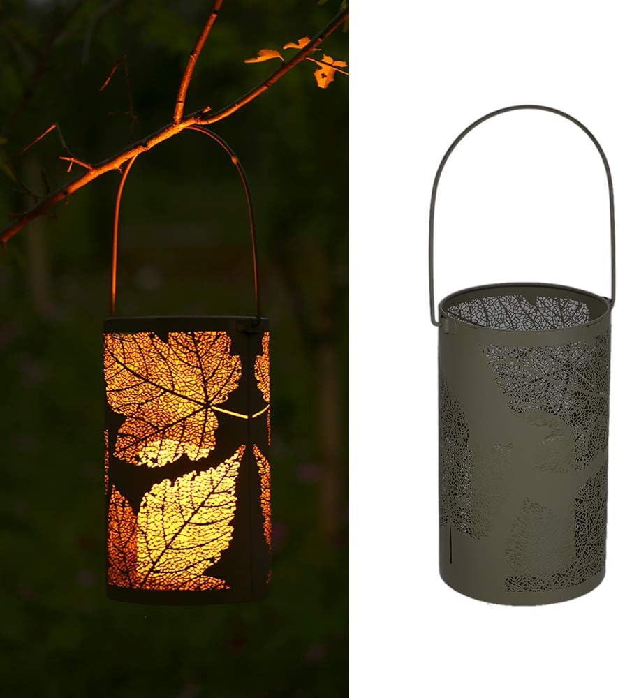 Decdeal Retro Metal Maple-Leaf Light Table LED Candle Lamp IP44 Water-Resistant Lantern Hanging Lights for Patio Garden