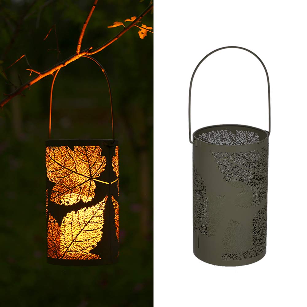 Decdeal Retro Metal Maple-Leaf Light Table LED Candle Lamp IP44 Water-Resistant Lantern Hanging Lights for Patio Garden