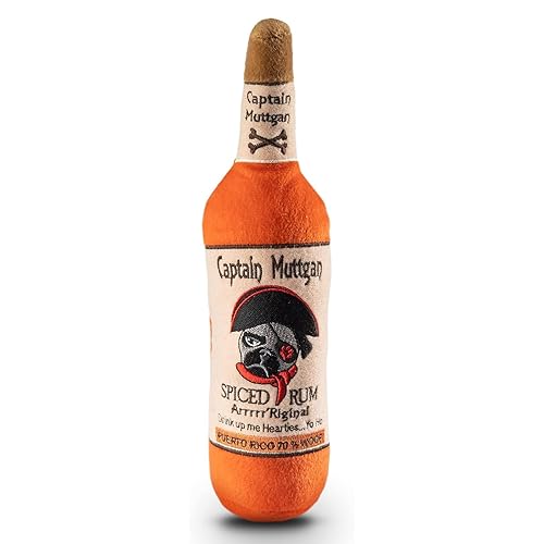 Dog Diggin Designs Libation Station Collection | Unique Squeaky Parody Plush Dog Toys – Shaken, Not Stirred - Captain Muttgan
