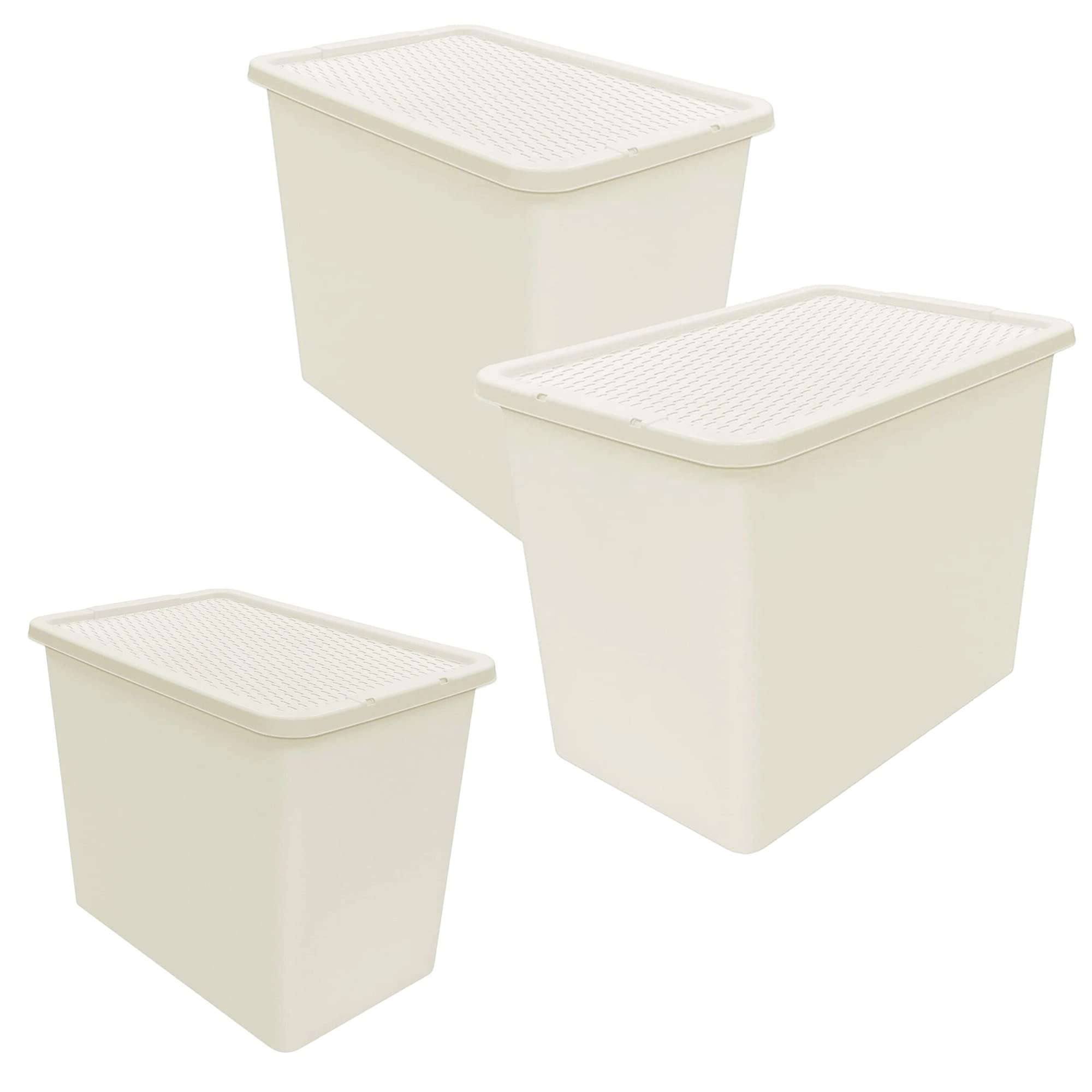 Star Supplies Cream Large 80 Litre Plastic Rattan Storage Boxes Strong Stackable Containers With Lids (5)