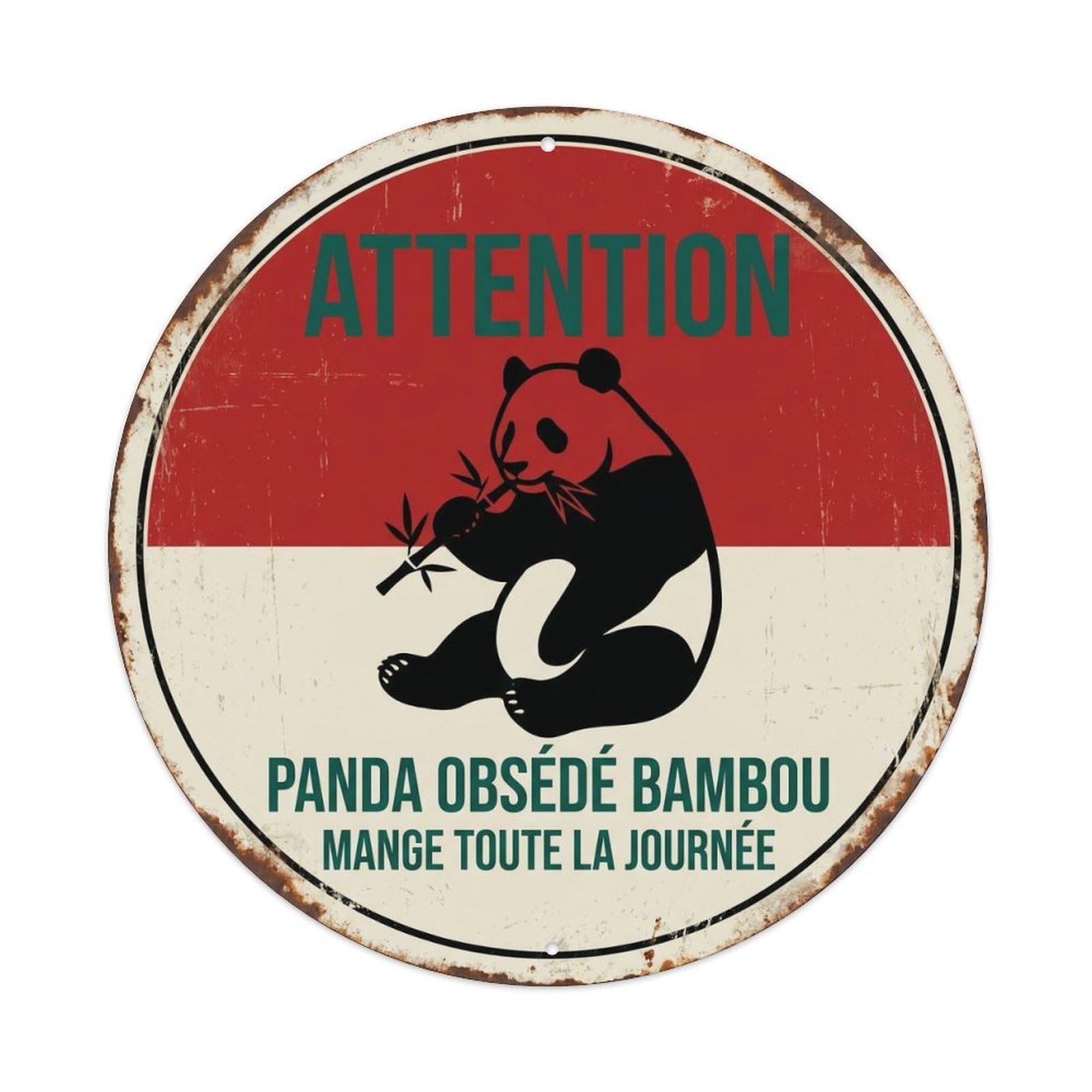 Dramatic Panda Bamboo Lover Vintage Metal Tin Sign Plaque Wall Decor for Cafe, Club, Garden Round Metal Poster 8x8Inch