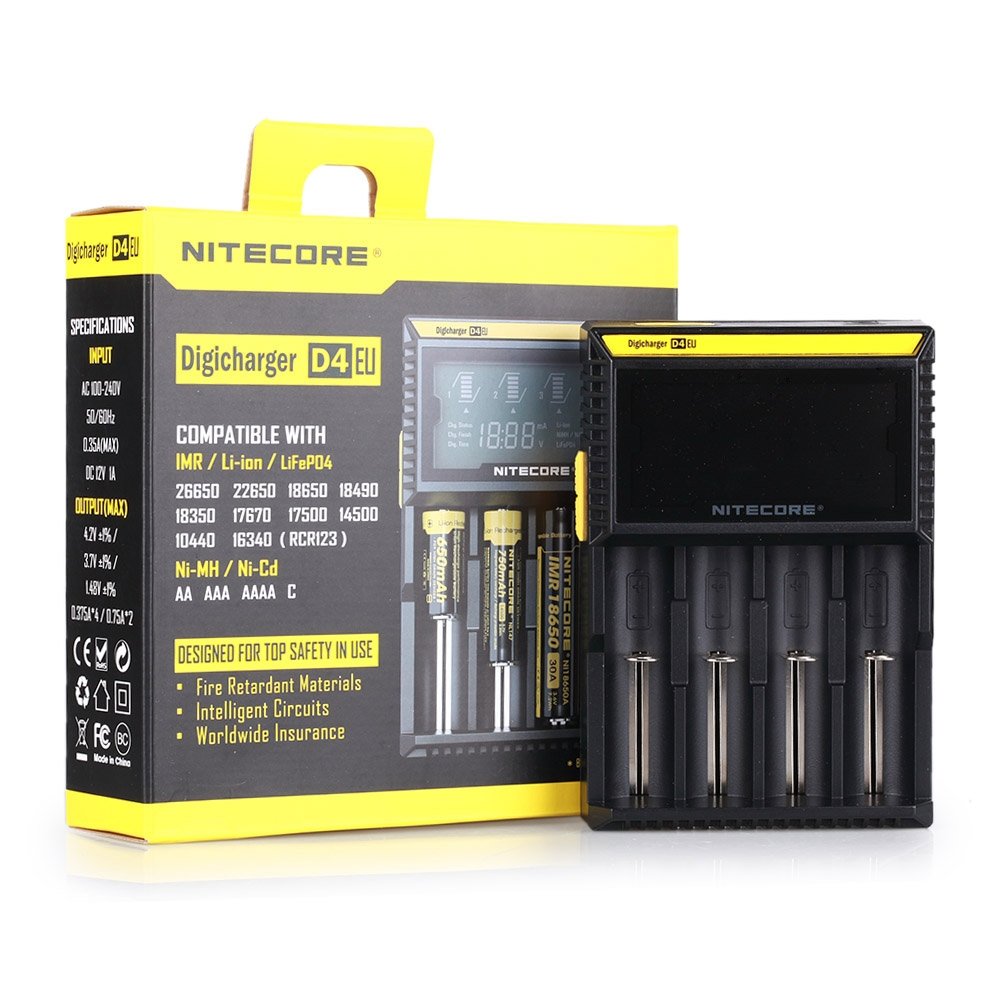 Nitecore D4 EU 2016 Version Intellicharger Smart Universal LCD Display Quad Battery Charger for 18650 18350 26650 AAA AA CR123A