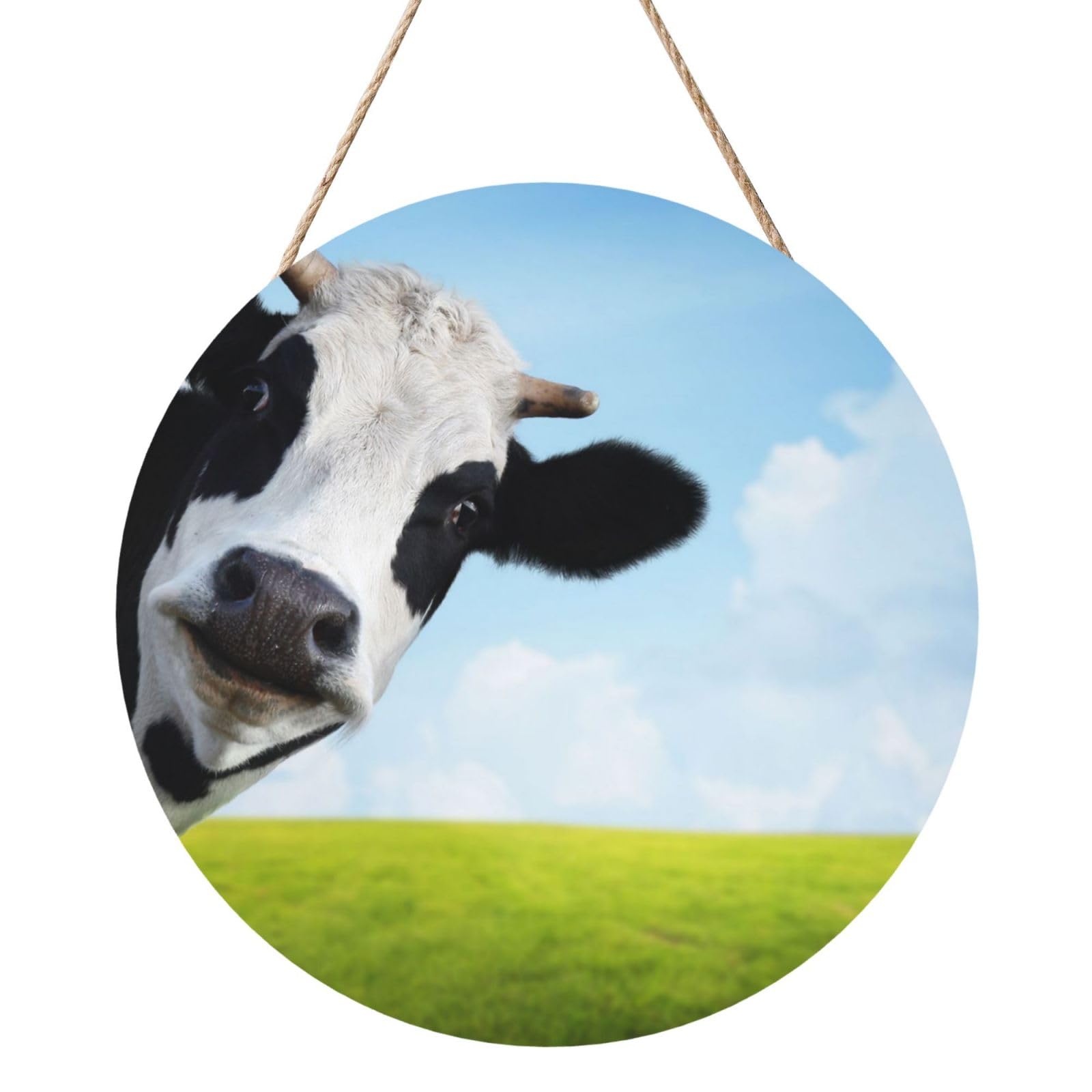 Funny Cow, Round Wood Panel Painting 12 in, Wall Hanging Painting For Home
