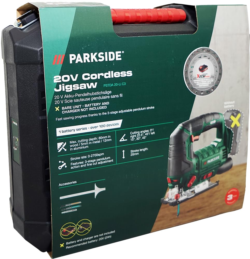 HEADNMORE® Bundle – PARKSIDE® 20 V akumulatorowa wyrzynarka wahadłowa PSTDA 20-Li C3 (w zestawie akumulator 2 Ah) + breloczek do kluczy