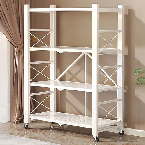 Miniatura 5 de Estantería plegable de 4 niveles, estante de almacenamiento de metal independiente, estantes de almacenamiento sin montaje con ruedas para garaje,