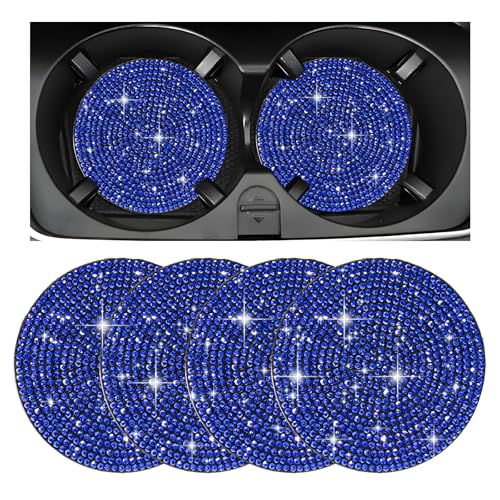 Xiqaler 4 PCS Bling Car Cup Holder Coaster, Rhinestone Anti-Slip Cup Holder Insert Shockproof Drink Mat, Crystal Automotive Cup Pad Interior Decoration for Women Girls (Blue)