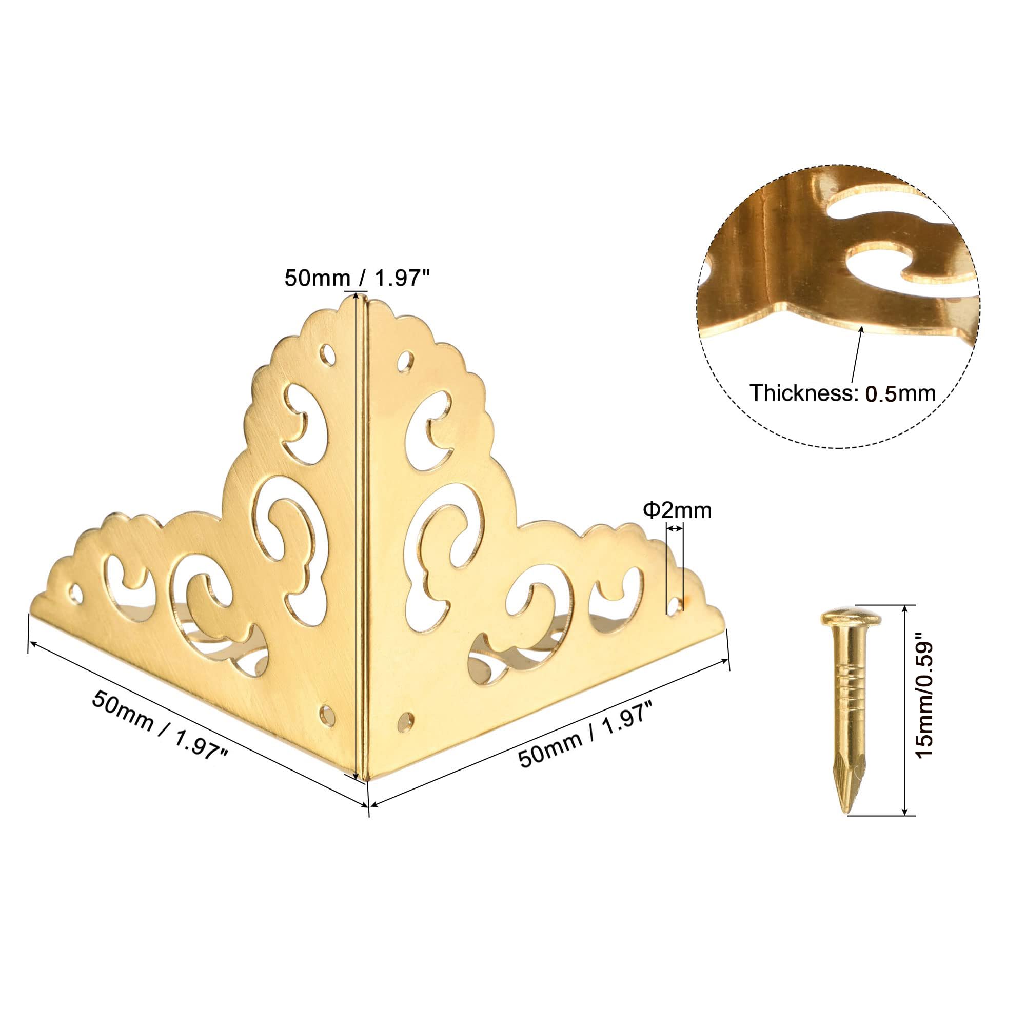 TA-VIGOR 4Pcs Metal Corner Protectors, 50 x 50 x 50mm Edge Guard Decorative Corner Bracket, Brass Bronze Angle Brace Cover for Tables Chests Suitcase Jewelry Box, with 36Pcs Screws - Image 2