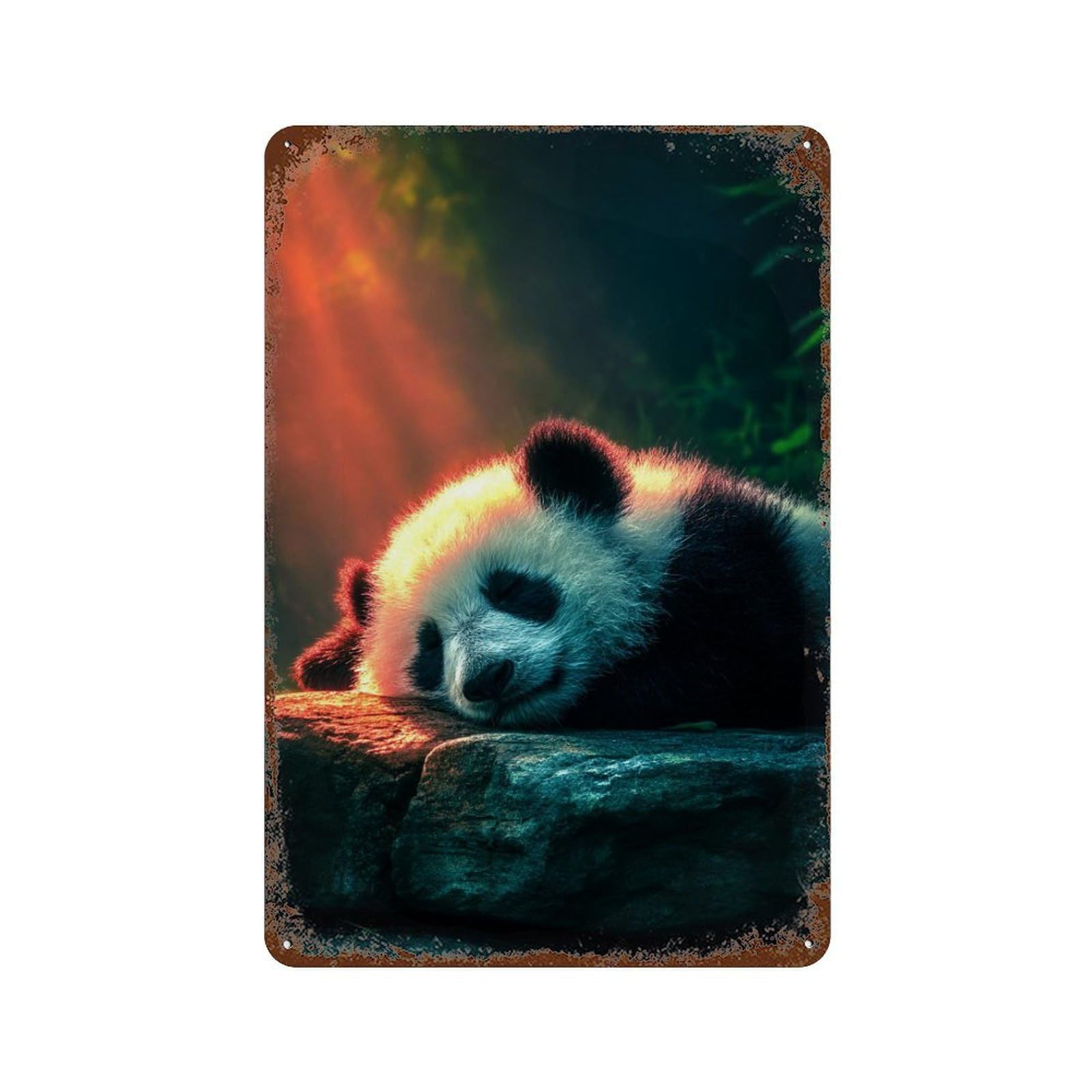 Panda Resting on Rock Rust Effect Tin Sign 11.8"x7.9", Vintage Wall Decor for Garage, Pub Or Kitchen