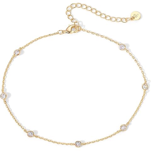 PAVOI 14K Gold Plated Anklet for Women - Trendy Link Chain Ankle Bracelet Summer Jewelry - Boho Dainty Anklets with Cubic Zirconia, Beaded, Evil Eye, Star, Station, Pearls Adjustable Gold Jewelry