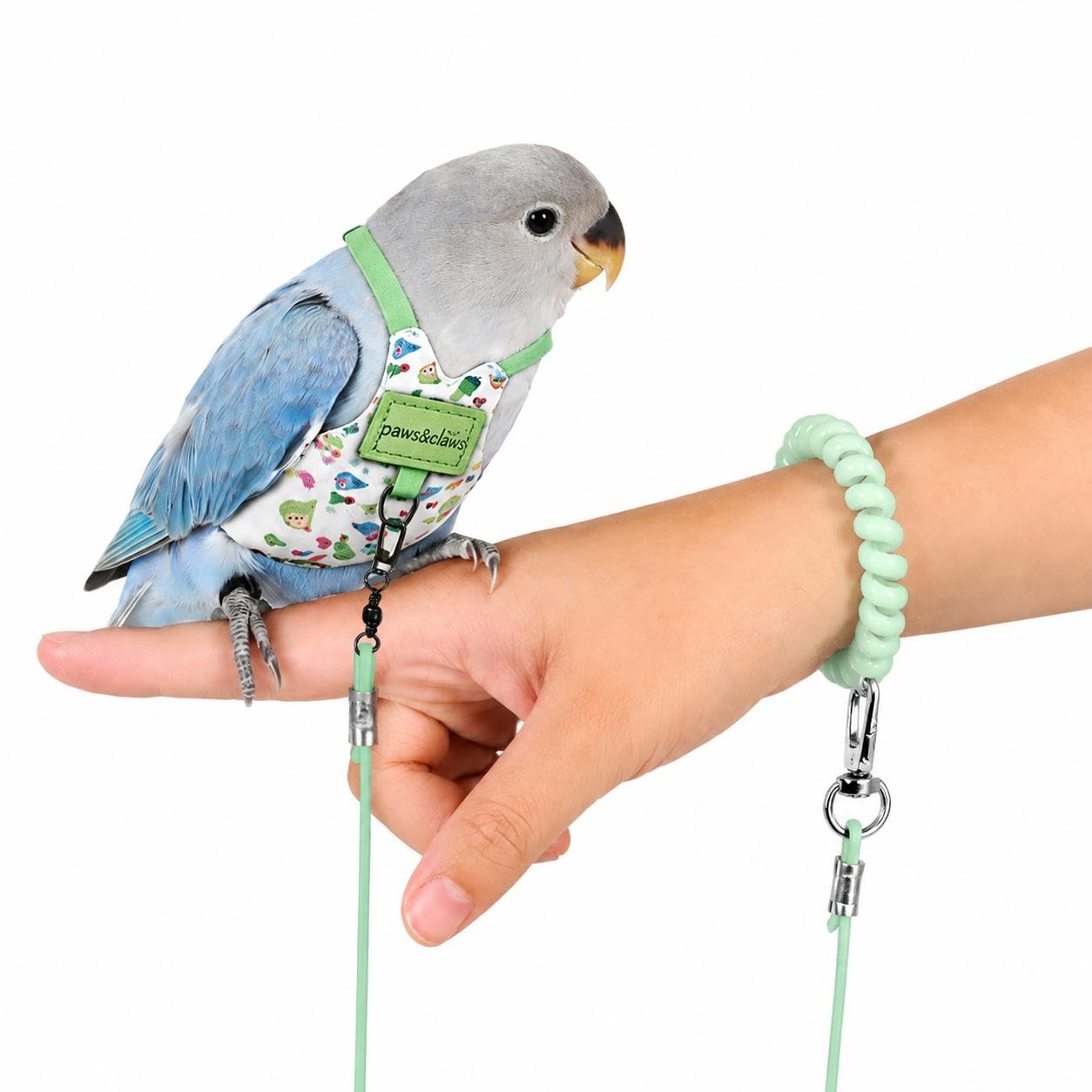 Beyinkoy Pet Parrot Bird Harness and Leash, 3m Lightweight Parrot Flying Vest with Coil Wrist Strap, Escape-Proof Bird Walking Harness for Outdoor Training, Travel and Daily Exercise (Green, 2#)