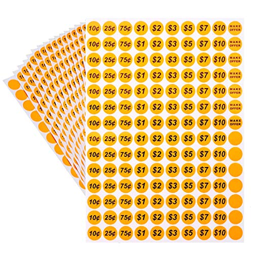 Onupgo Garage Sale Labels 3/4" Round Preprinted Pricing Labels Price Stickers Removable Prices Labels, Bright Neon Fluorescent Multicolored With Blank Label, Pack Of 2240 #TOP3