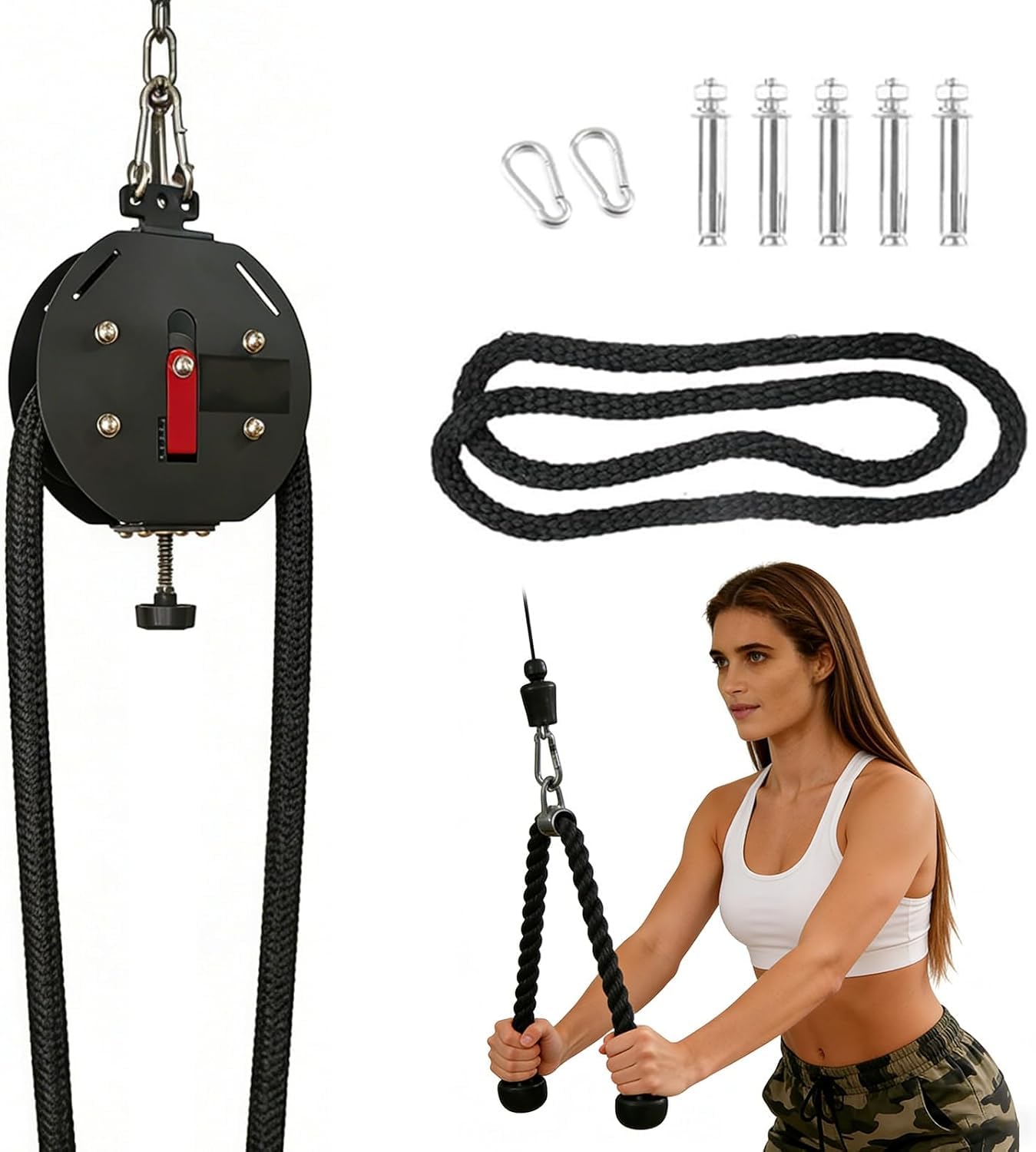 Sistema Compacto De Poleas Y Cuerda Sin Fin: Sistema De Poleas Y Cables Ajustables para Entrenamientos En Casa, Espacios Pequeños Y Rutinas De Ejercicios De Cuerpo Completo.