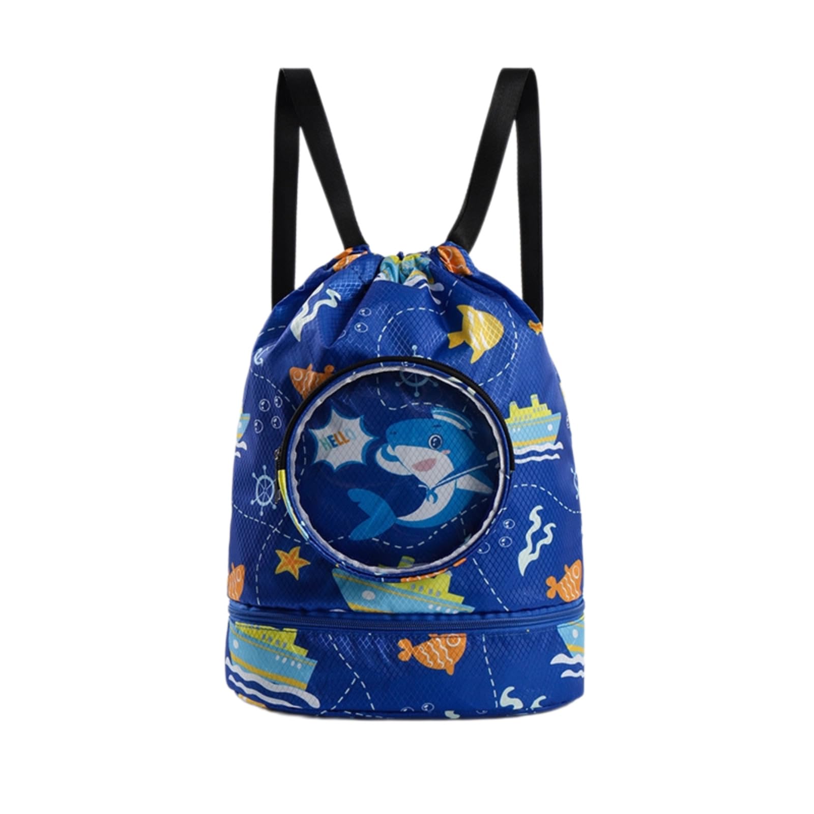 CutitiUU Drawstring Waterproof Swimming Bag,Sports Bag with Wet and Dry Compartments,Football Boot Bag,Draw String Back Bag,Independent Shoes and Goggles Warehouse,36x25x13CM (Shark)