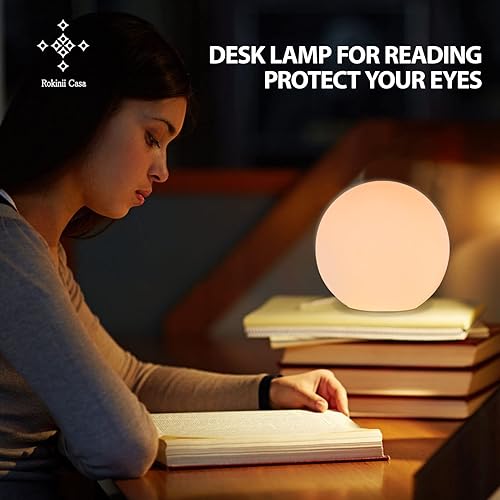 Miniatura 3 de Rokinii Casa Lámpara de mesa de bola de 7.8 pulgadas con pantalla de cristal, lámpara de estantería de luz de bola para dormitorio, dormitorio,