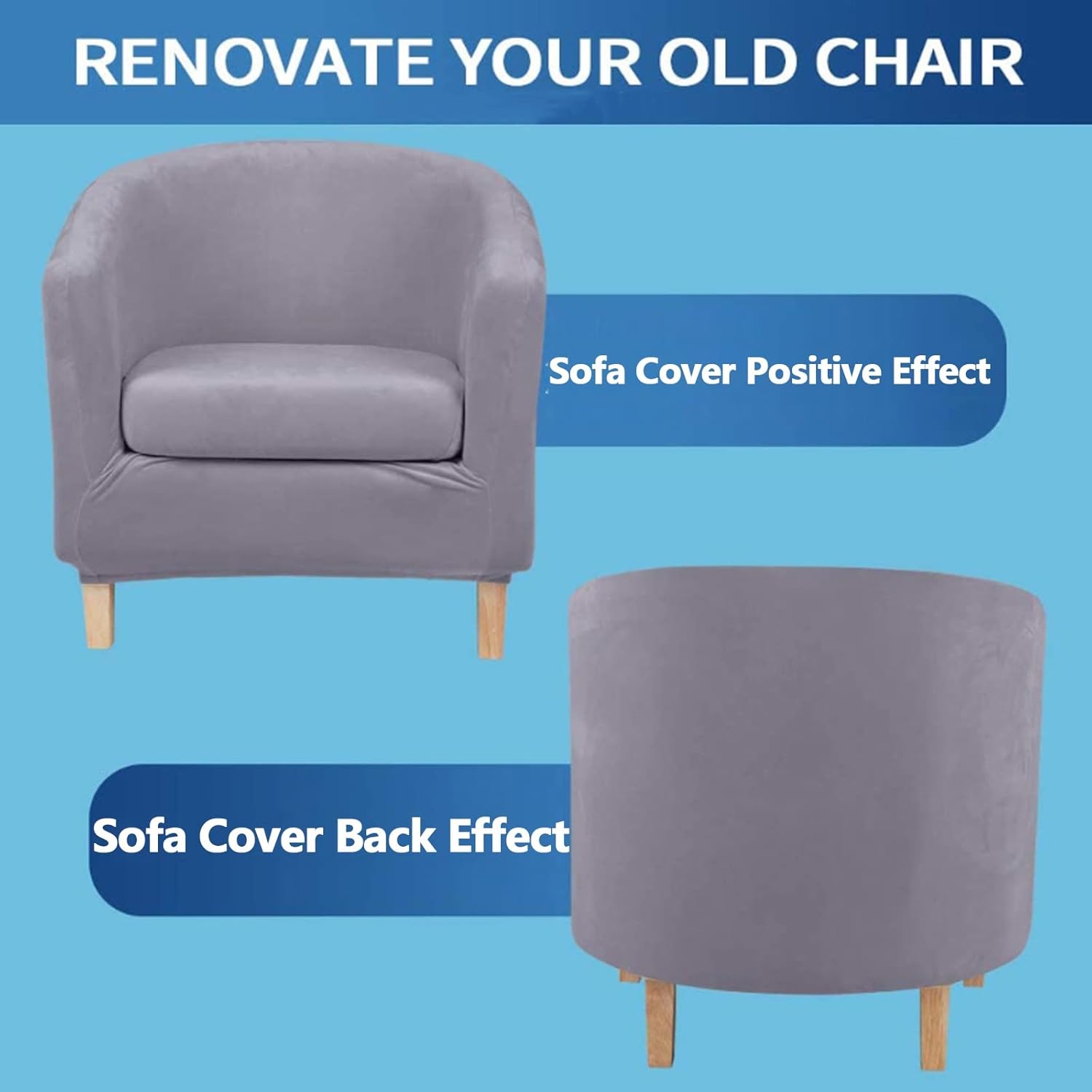 Konsilsa Velvet Club Chair Slipcover, Stretch Jacquard Seat Cushion Tub Chair Covers Round Tub Accent Armchair Cover Reusable Sofa Covers Living Room Bedroom Office Dining Room Barrel Chair Protector