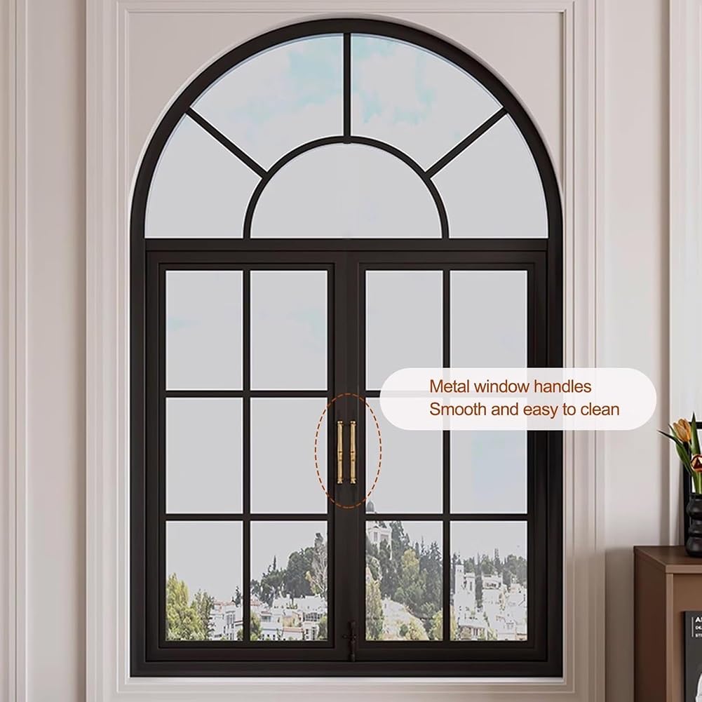 Ventanas Francesas De Hierro Forjado Con Arco Y Cristal, Ventanas Abatibles Curvas Empotradas Para Separar Ambientes, Ideales Para Comedor, Loft Y Dormitorio.(Blanco,70x100 cm)