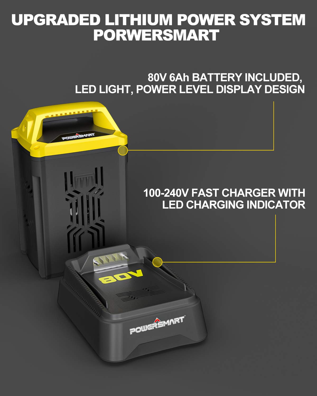 PowerSmart Snow Blower, 24inch Cordless Snow Blower, 80V 6.0Ah Lithium