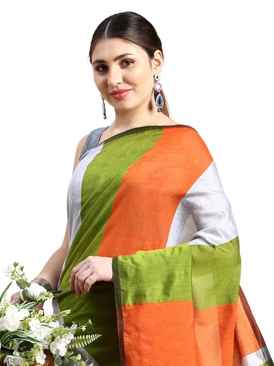 Women’s Cotton Silk Saree tricolor saree for independence day Handloom tiranga saree for women Linen Kalamkari Silk Sarees for independence day fancy party, Wear Sari-image-34