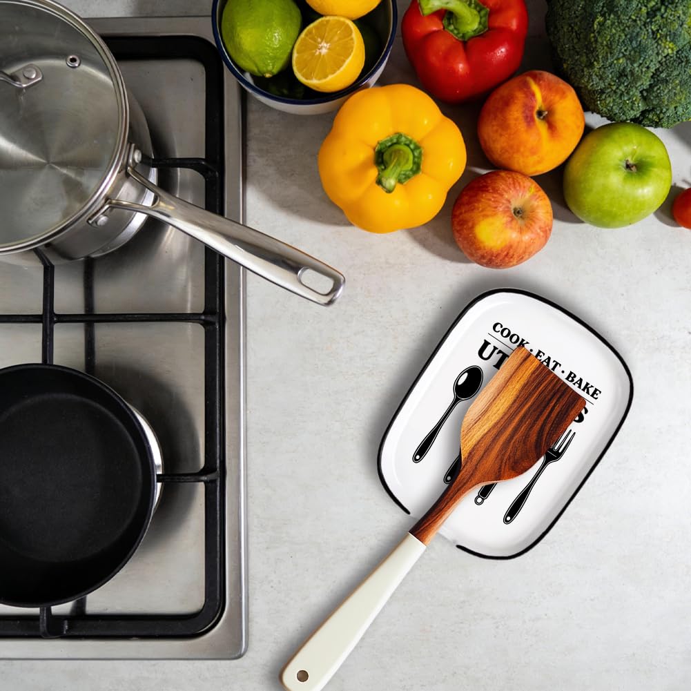 ANATTASOUL Soporte para cucharas de café de cerámica para estufa, cucharas y espátulas, patrón de 4.5 x 5.9 pulgadas, soporte grande para cucharaditas, soporte decorativo para utensilios de cocina de
