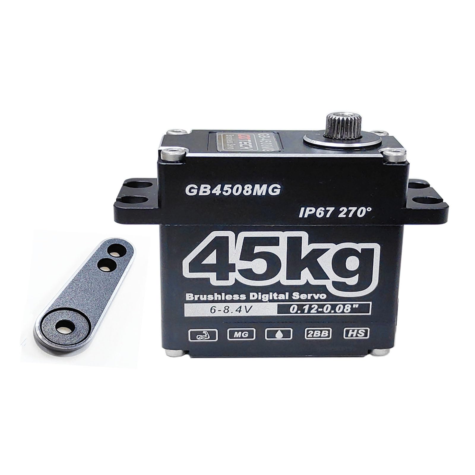 GOTECK 45KG Brushless Digital Servo Large Torque 8.4V Full Metal Gear IP67 Waterproof Steering Servo with 25T Servo Horn for 1/6 1/8 1/10 RC Crawler Car, Robot,Boat,Truck Robot Parts (270 Degree)
