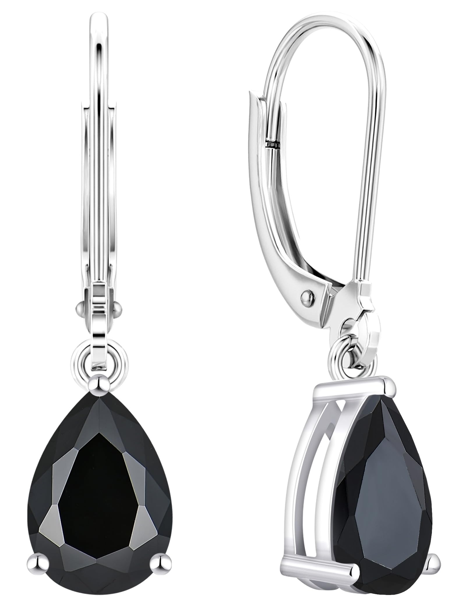 YL 925 Sterling Silver Teardrop Dangle Drop Earrings for Women 7x10 MM Solitaire Birthstone Leverback Jewelry