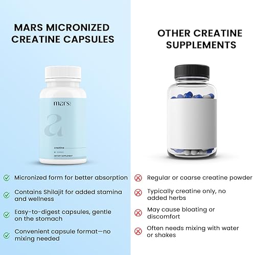 Miniatura 4 de Mars - Tapas de monohidrato de creatina micronizada alimentadas con Shilajit (120 N)  Puro y natural  Bienestar natural (paquete de 2)