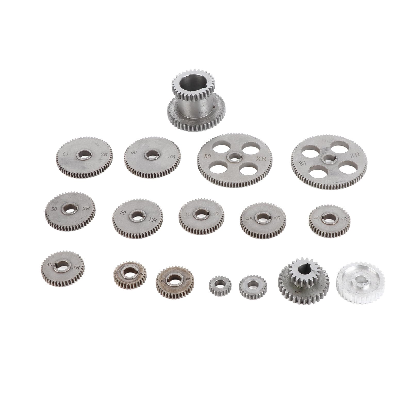 Lathe Mini Lathe Gears 18Pcs Metal Cutting Machine Gears Exchange Gear Kit with Motor Belt Pulley HT250 Gray Iron