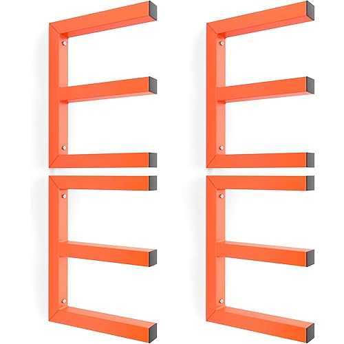 Ultrawall Lumber Storage Rack Wall Mount Wood Storage Racks, Metal Wood Organizer Racks for Shed, Workshop, Garage, Holds Up 220 LBS Per Level (Pack of 4, Orange)