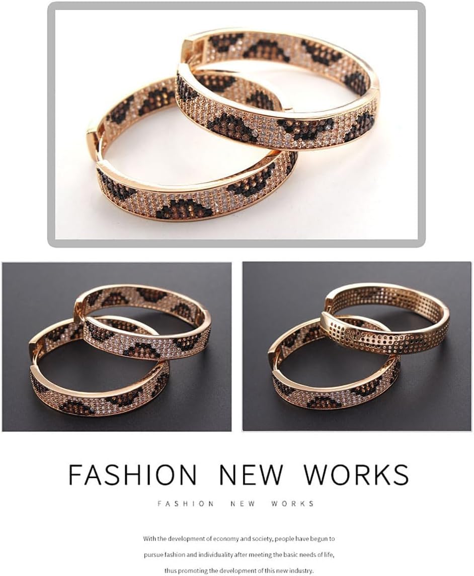 Shinny Animal Leopard Print Earrings Cubic Zirconia Paving Gold Plated Women Hoop Earrings Statement Chunky Circle Huggie Earrings - Image 8