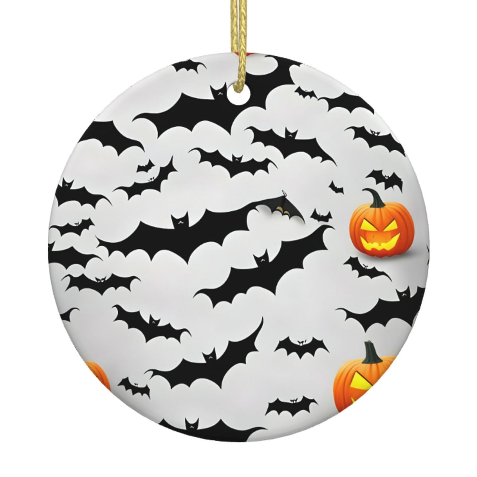 Halloween Flying Bats Print Christmas Ornaments, Ceramic Hanging Ornament, Round Shape Decorations