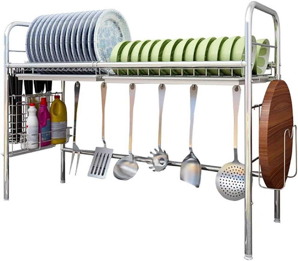 Sturdy Stable Dish Drainer Rack, Dish Rack Over The Sink, Large Stainless Steel Kitchen Counter Shelves ( Dish Rack with Utensil Rack)