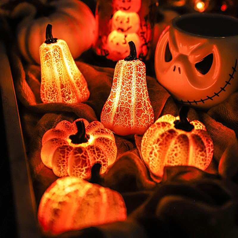 3-teilige Kürbis-Laternen-Set Für Halloween & Herbstdeko – Beleuchtete Harz-Dekofiguren Für Tisch Und Garten