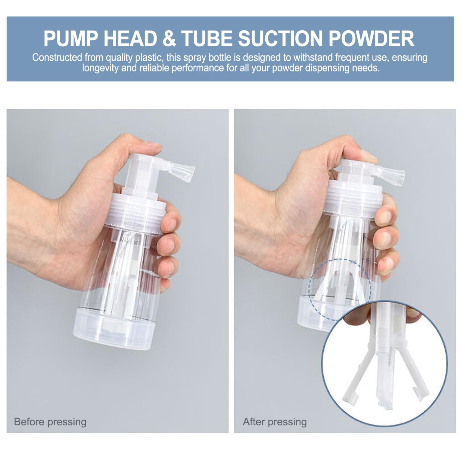 Lot de 2 flacons pulvérisateurs de poudre distributeur de poudre portable de 180 ml avec buse convergente distribution uniforme de la poudre en spray pour poudre pour bébé poudre pour le corps