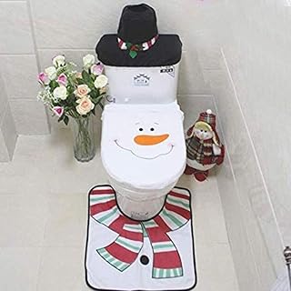 ZYCH Halloween Housse pour Abattant de WC Noël Décoration Rouge Bonhomme de Neige Universel Housse de Cuvette en Peluche de Coussin de Siège de Toilette Poupée