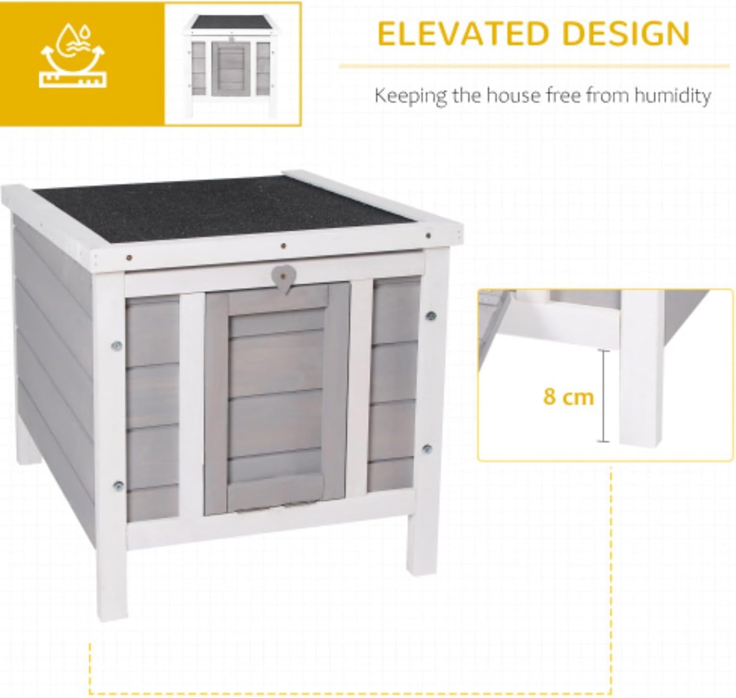Small Wooden Rabbit Cage, Small Pet Kennel, Raised Quail Cage, Small Enclosed Pet Cage, Rabbit/Guinea Pig Cage, Easy to Clean, with Openable and Roof, Indoor and Outdoor, Grey