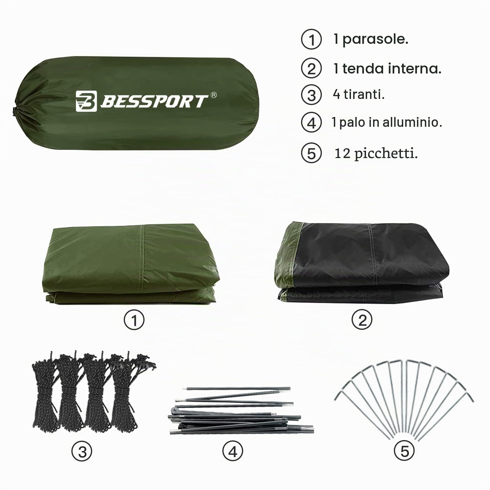 Bessport Tenda da Campeggio 2-3 Persone 4 Stagioni Impermeabile Tenda Facile da Montare, Ventilazione a Doppia Porta, Tenda per Zaino in Spalla, Ideale per Campeggio e attività All'aperto