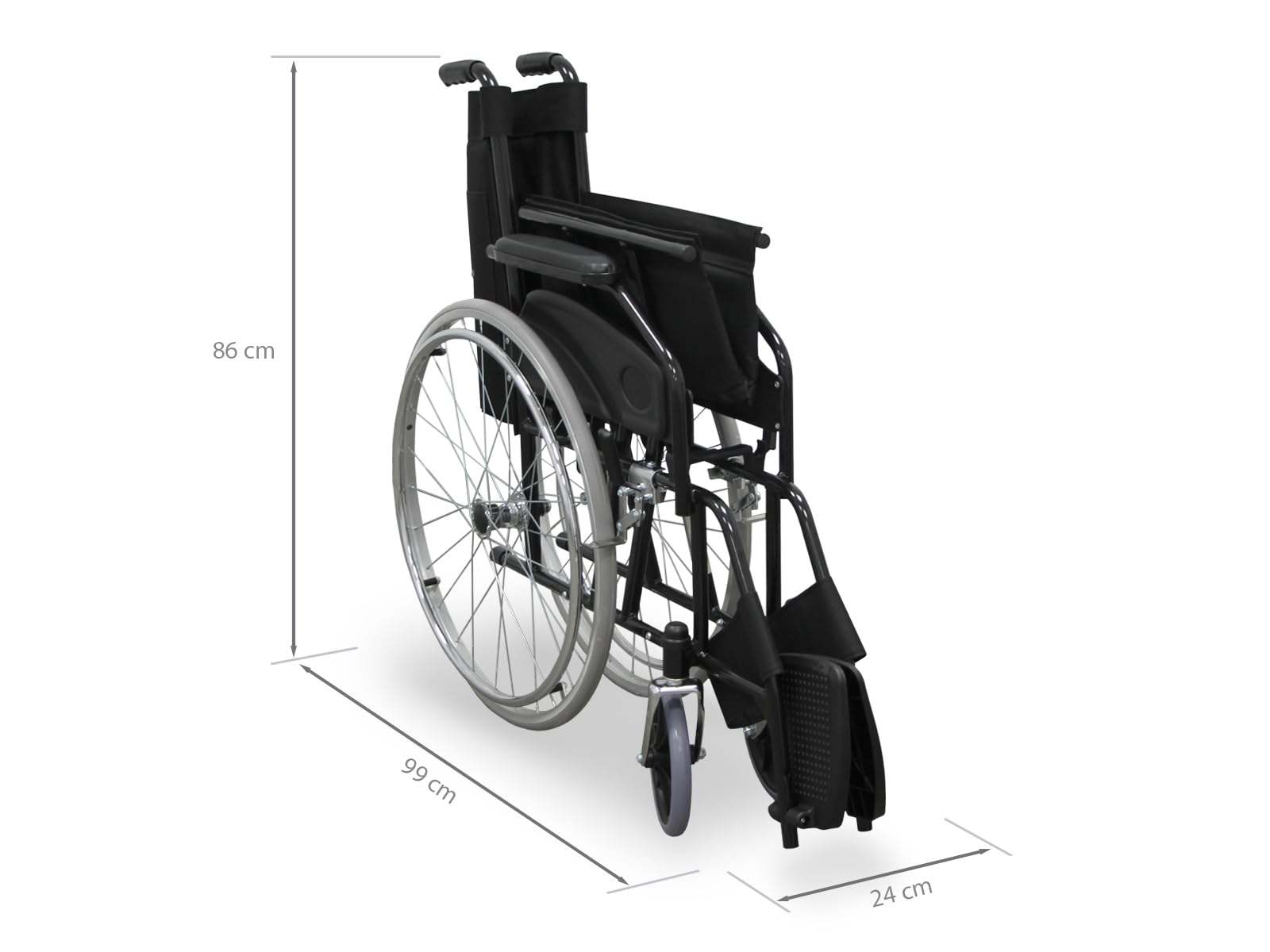 WELLCORE Silla de ruedas plegable para traslado, Estructura de acero, Ligera y Compacta, Ruedas macizas, Frenos de maneta, Respaldo abatible, Ancho asiento 46 cm, Hasta 100 kg
