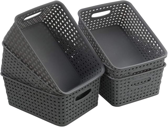 Farmoon Gray Plastic Weave Baskets, Small Storage Baskets, 6 Packs
