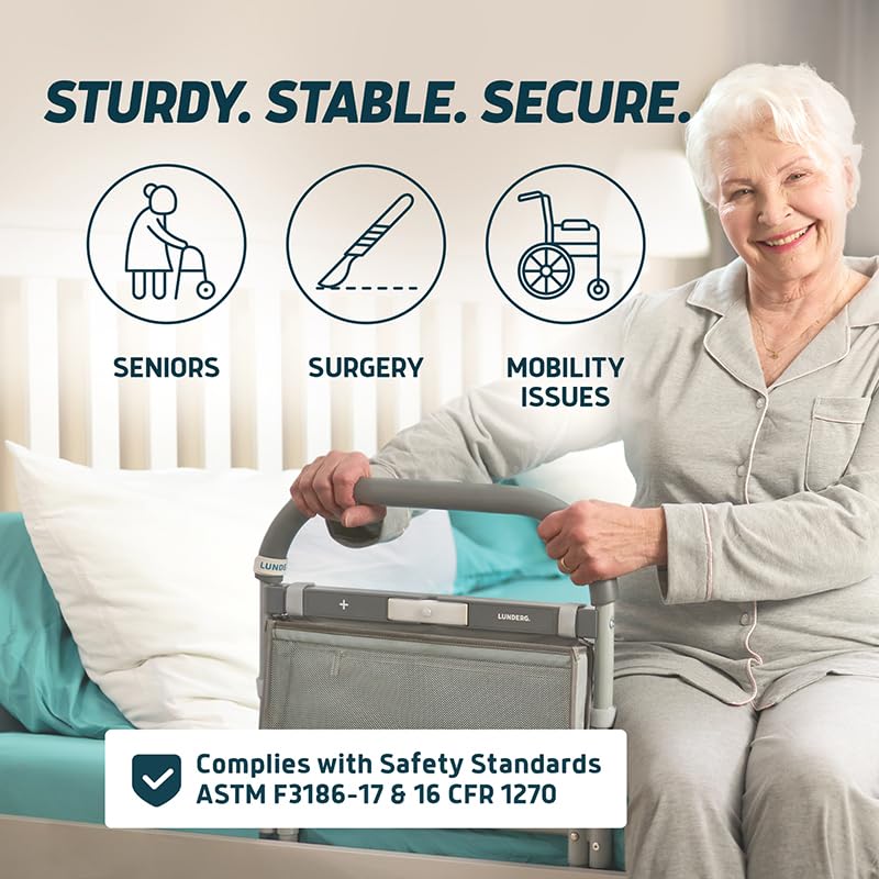 Image of Lunderg Large Bed Assist Rail for Seniors with Motion-Activated Light & Storage Pocket - Easy to Install Bed Rails for Elderly Adults Safety & Post-Surgery - Helps Reduce Falls & Support Independence
