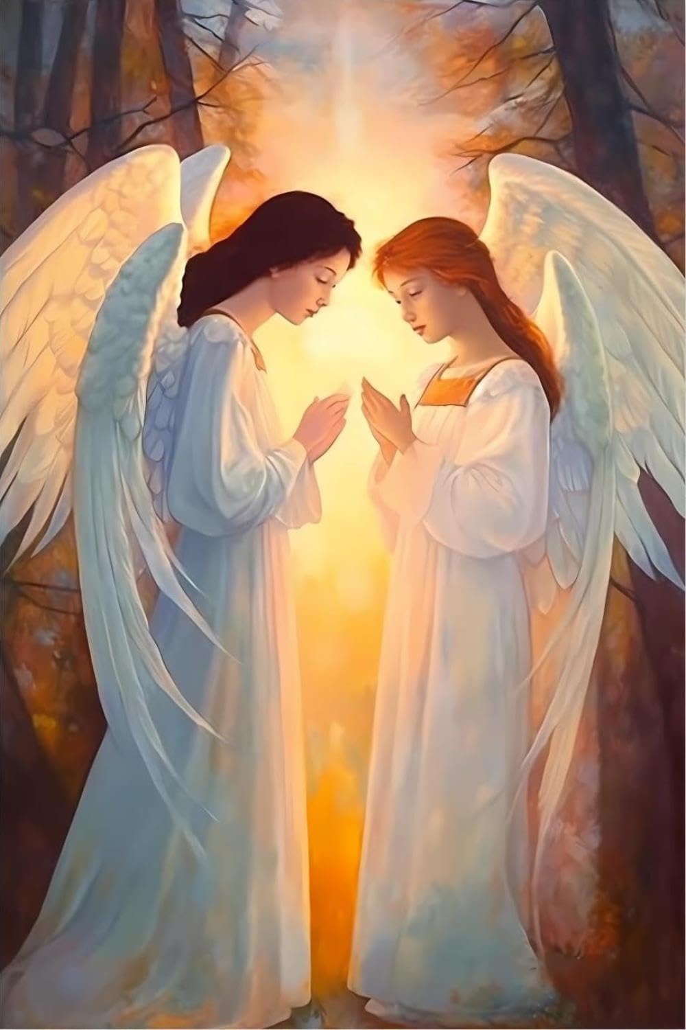 POEOIEX Holy Angel, Two Angels with a Light Crystal Dot Kits Painting Craft for Home Wall Art Full Circle Gemstone Diamond Craft for Adults, Bedroom Decor As Present 20x30 inch