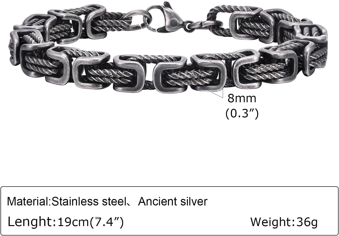 Rockyu Men's Bracelet, Black, Stainless Steel, Byzantine Chain, IP Plating, Stylish, Men's Fashion Bracelet, Birthday Gift - Image 5