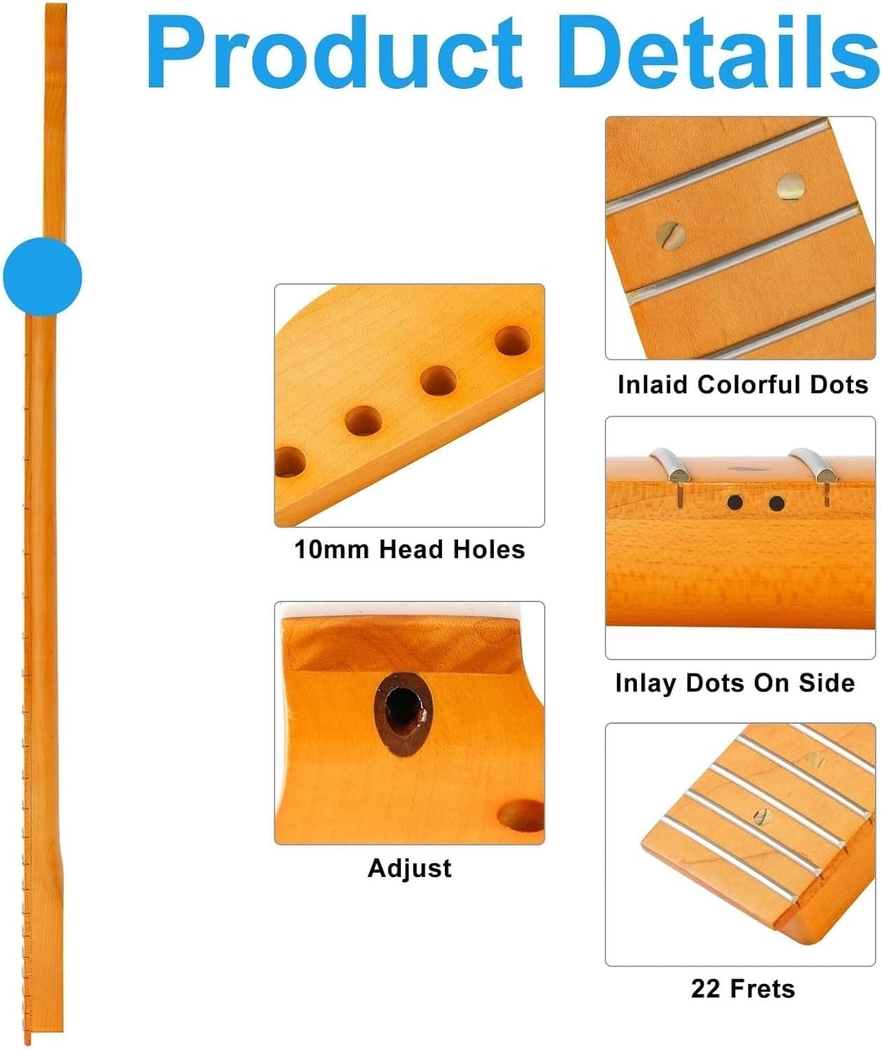 22 Fret Electric Guitar Neck Maple Head Yellow Matte for TL Parts Replacement