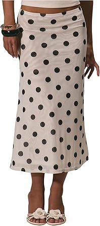 MakeMeChic Womens Polka Dots Midi Skirt Summer Mesh Flowy Long Skirts