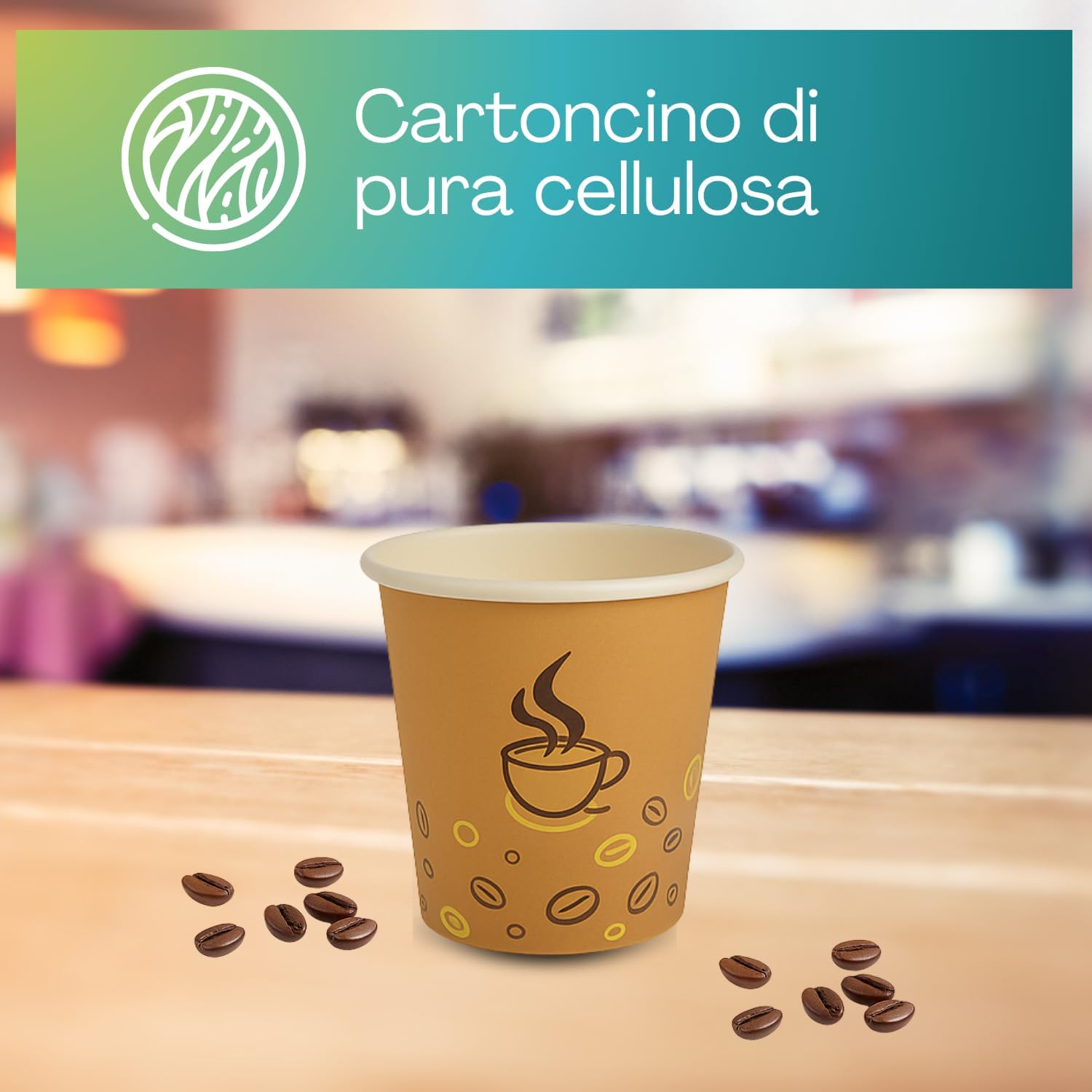 500 Bicchieri Di Carta 90ml + 500 Palette Legno - Per Caff&egrave;, Avana, Biodegradabili, Made In Italy