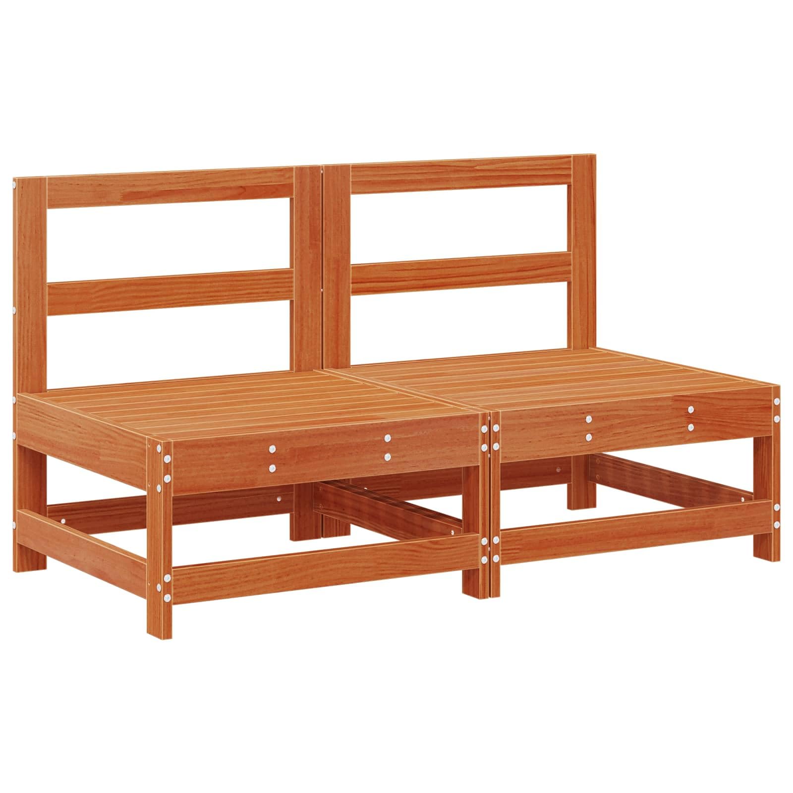 Sofá modular para exteriores de madera maciza de pino en color marrón cera, banco de jardín con patas cuadradas modernas para arreglos de asientos flexibles