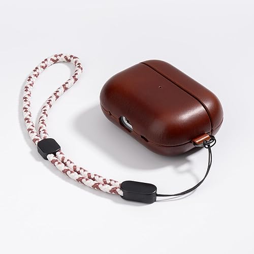 Miniatura 2 de Funda de cuero compatible con AirPods Pro 2, botón de sincronización, diseño de clip en D con cordón de mano, funda de cuero genuino para AirPods