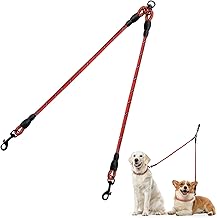 Taglory Double Laisse pour Chien/Séparateur de laisses pour Deux/Aucun embrouillement/Corde d'escalade/Convient aux Petits, Moyens et Grands Chiens/Rouge